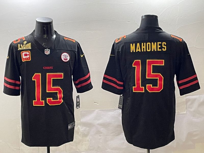 Men Kansas City Chiefs 15 Mahomes Black 2025 Nike Vapor Limited NFL Jersey style 18